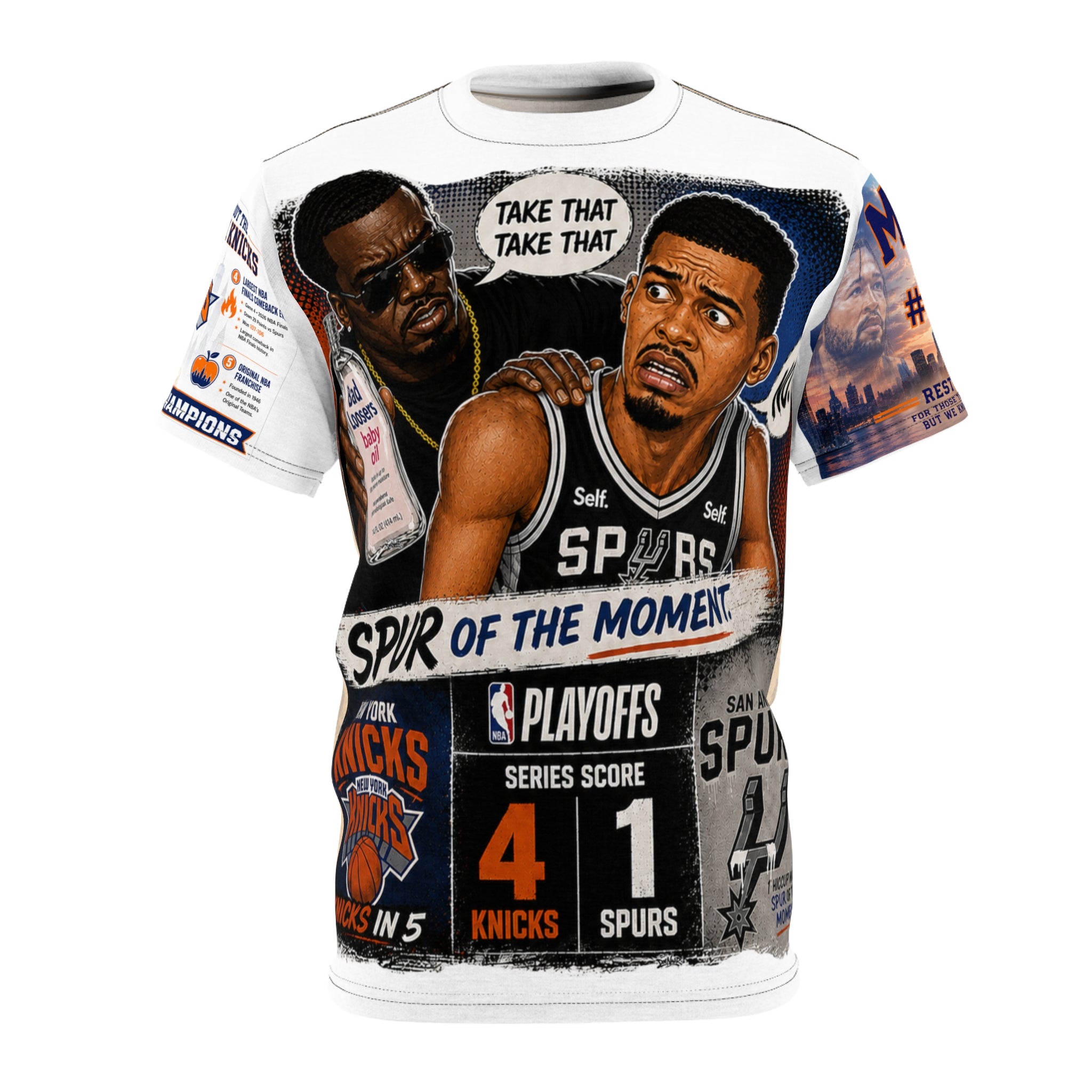 Custom Unisex Cut & Sew Tee (AOP) Knicks Win 4 to 1 Loosers Oil